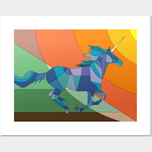 Horse galloping into the sun mosaic Posters and Art